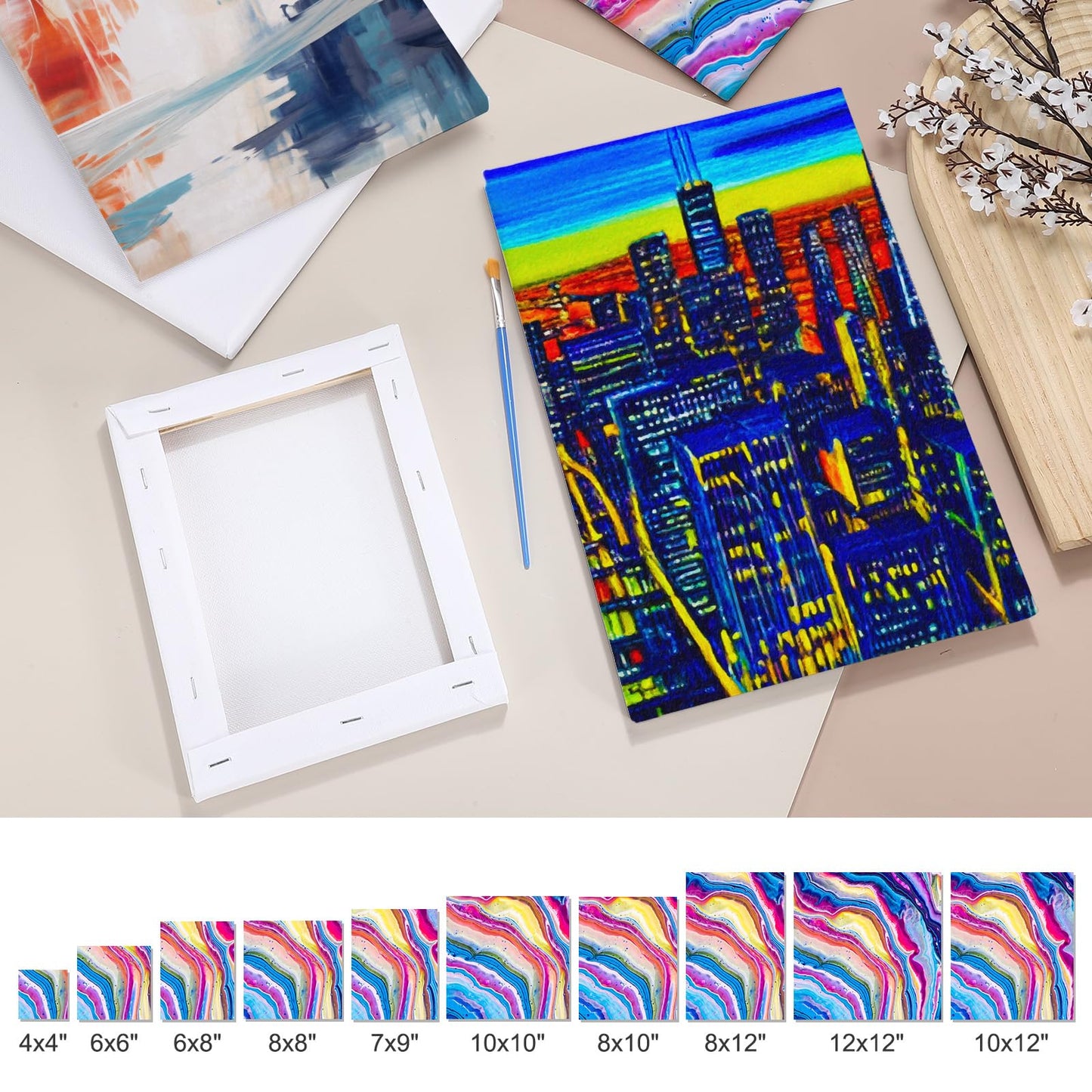 MECCANIXITY 8 Pcs Stretched Canvas for Painting, 6 x 8 Inch Blank Artist Boards 4/5 Inch Profile Cotton Canvas Panels for Beginners Professionals,White