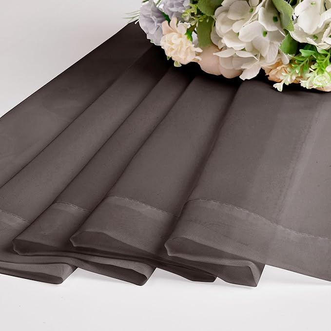 Chyhomenyc Chocolate Brown Sheer Valances for Windows - Light Filtering Small Kitchen Curtains, Rod Pocket Short Top Window Treatment Decor for Living Room Bathroom Basement, 42Wx16L inches, 2 Panels