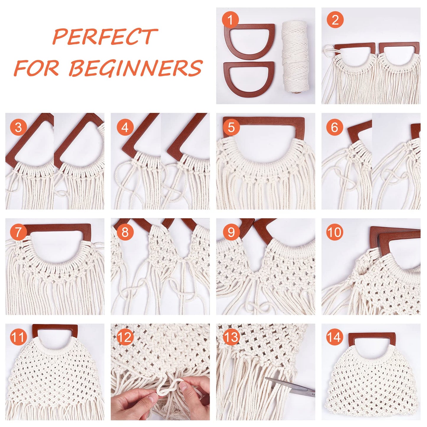 WEBEEDY Macrame Bag DIY Kit for Adults Macrame Kit for Beginners Macrame Purse DIY Kit for Women Macrame Handbag with Wooden Handle Hobbies Project for Starter Christmas Boho Gift Idea (Natural)