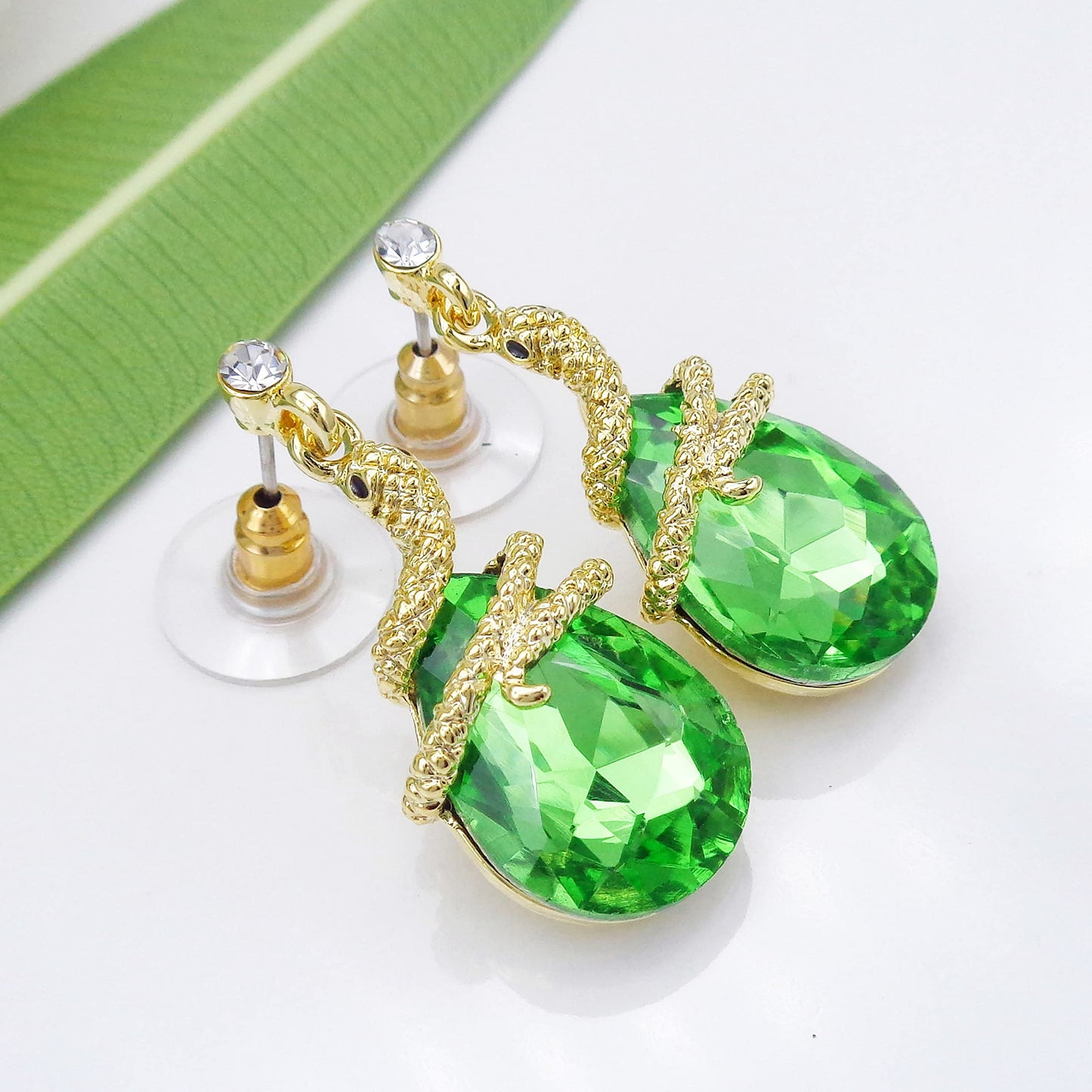 Navachi 18k Gold Plated Crystal Light Green Zircon Snake Drop Dangle Az1356 Stud Earrings
