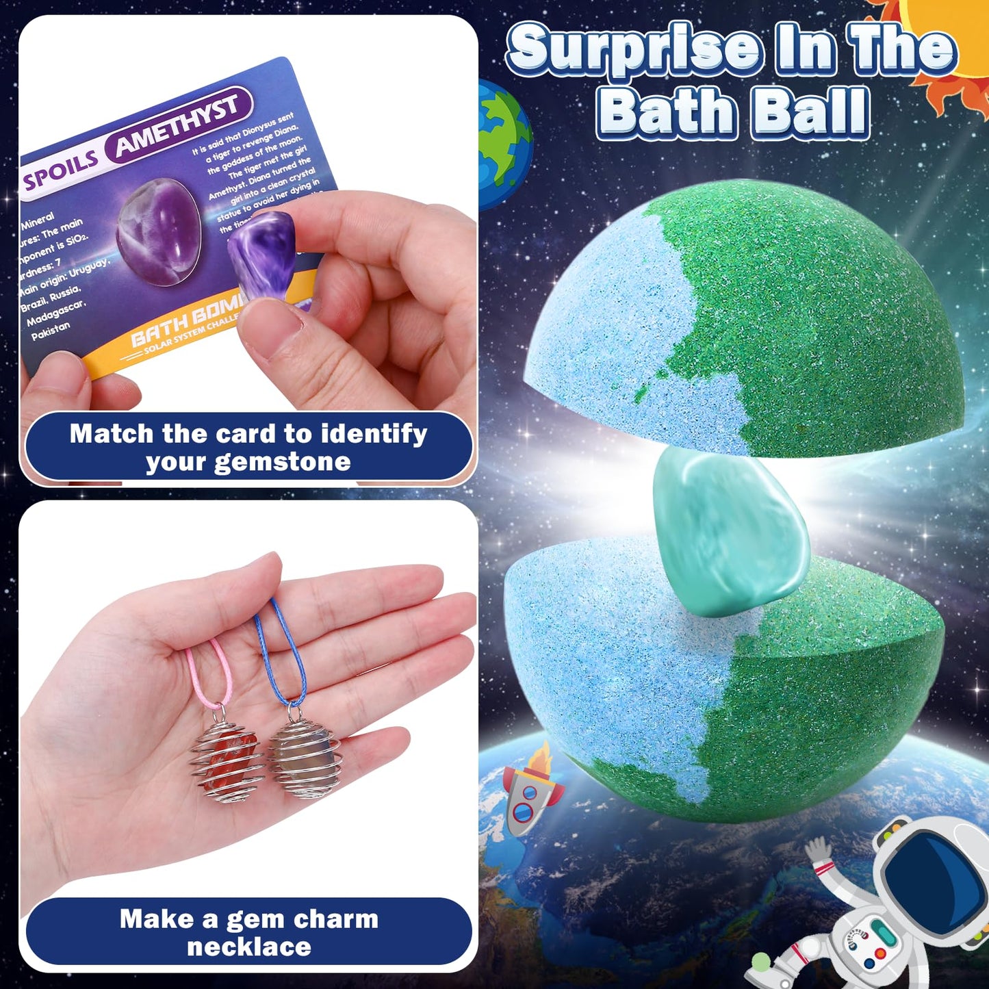 Toylink Galaxy Bath Bombs for Kids with Surprise Inside Space Toys, 8 Pack Planet Bath Bombs with Solar System Gemstones Organic Bubble Bath Fizzies Birthday Christmas Gift for Boys Girls