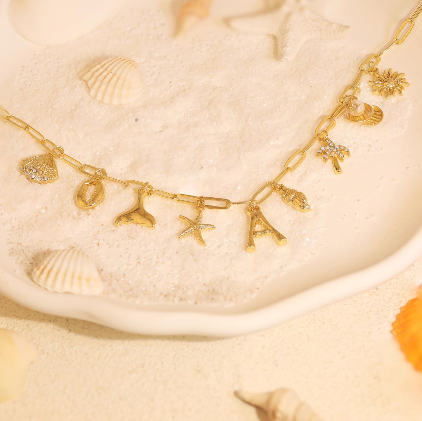 JALZEMPL Initial Charm Necklaces For Women Shell Letter Paperclip Chain Seashell Starfish Beach Summer Pendant Boho Surfer 14K Gold Plated Jewelry Gift (G)