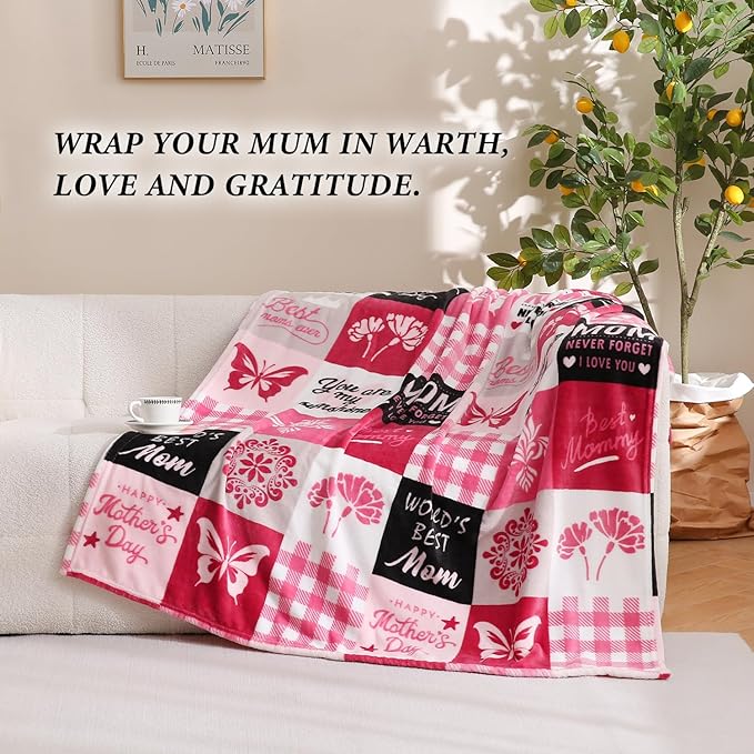 SOCHOW Giftable Throw Blanket for Mom, Super Soft and Cozy Gift for Birthday, Mother's Day from Daughter Son, Best Mom Ever Present Blanket, 50 x 60 inches, Pink