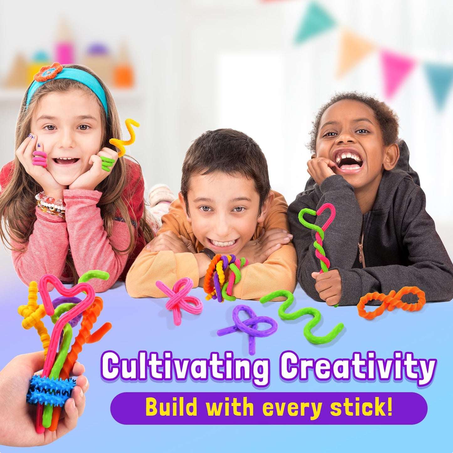 Sensory Fidget Toys for Kids: 6 Pack Textured Silicone Fidget Stick for Stress Relief Autistic ADHD, Quiet Desk Fidgets for Classroom, Sensory Toys for Autism, Egg Filler Easter Basket Stuffers