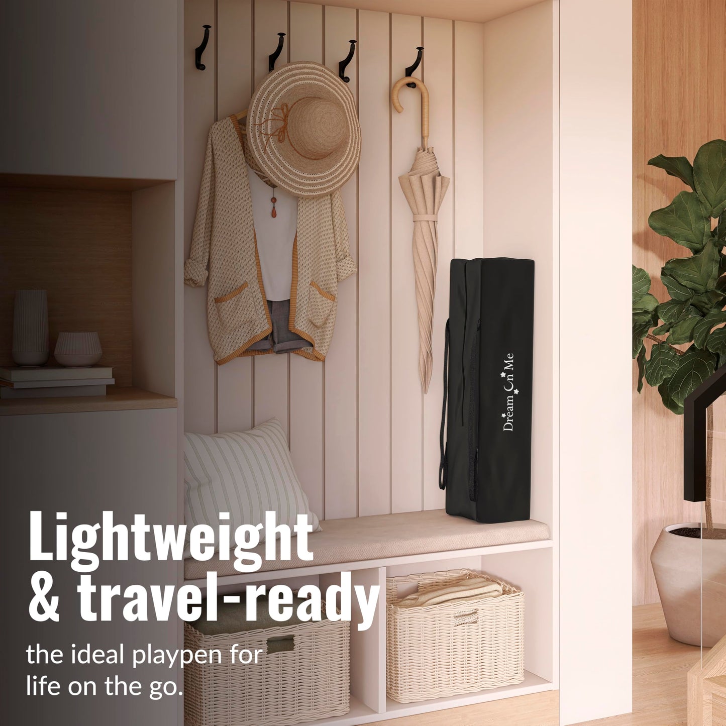 Dream On Me Nest Portable Playard in Black with Carrybag an Shoulder Strap, Lightweight, Packable and Easy Setup Baby Playard, Breathable Mesh Sides and Soft Fabric - Comes with a Removable Padded Mat