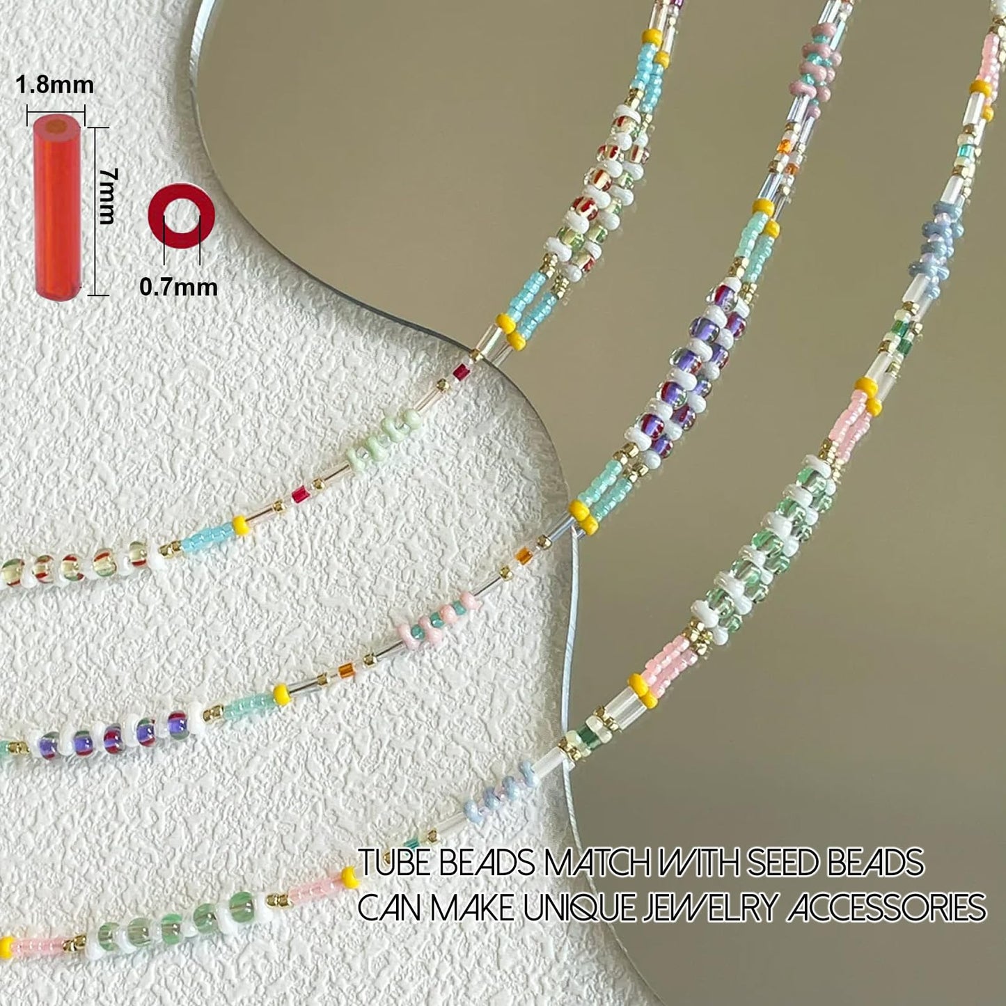 JOJOPLAY Tube Seed Beads Kit, 7mm, Craft Bugle Glass Beads with Bead Needle, Elastic String for Bracelet Necklace Jewelry Making (24 Colors)