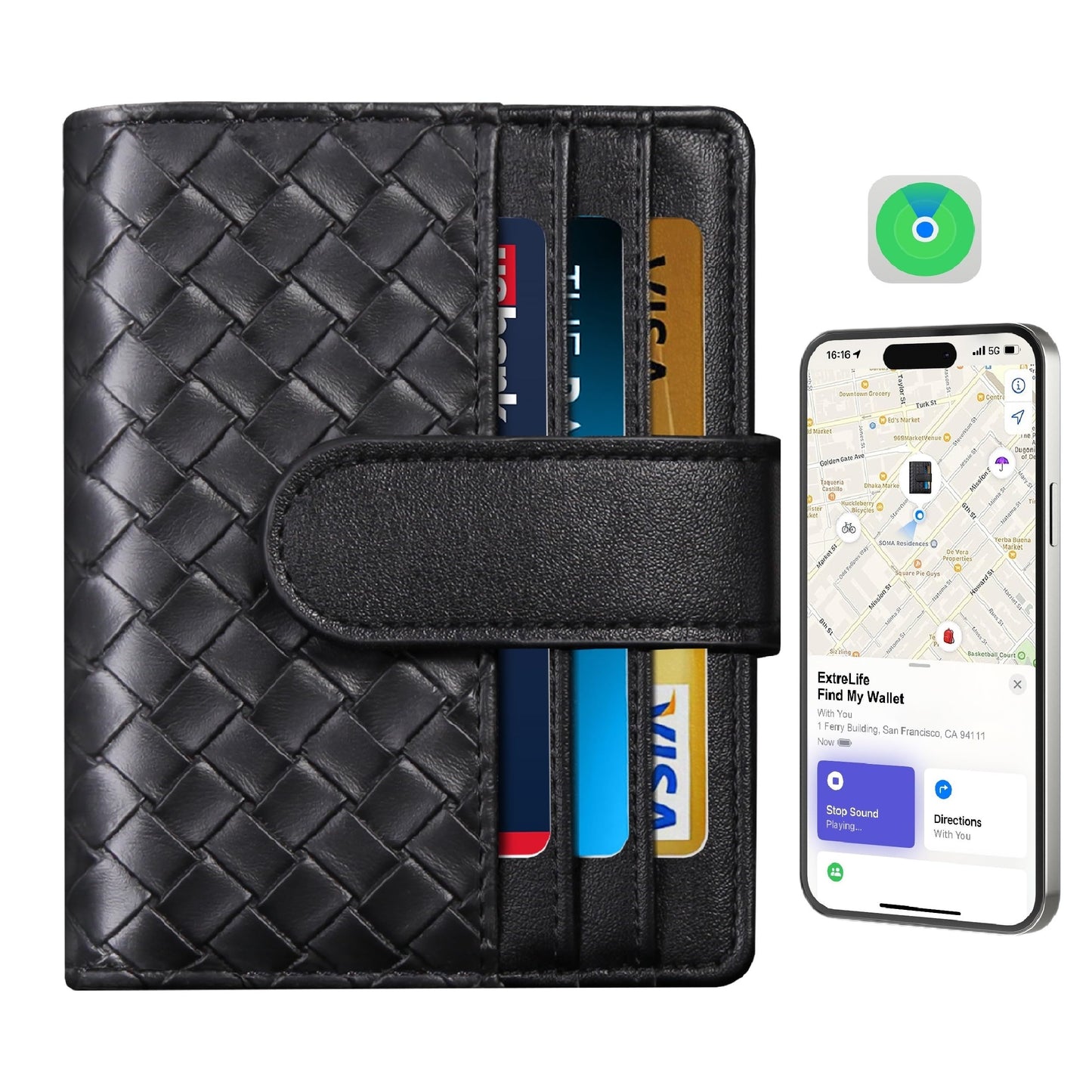 Smart Women Wallet with Find My, Wallet Tracker, RFID Blocking Bifold Credit Card Holder, Left-Behind Alerts, Play Sound, Anti-Loss, Wireless Rechargeable, Works with iPhone, iPad, Mac, Black