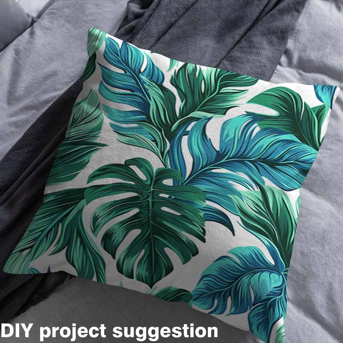 Blue Green Palm Leaves Fabric by The Yard Botanical Jungle Leaves No Stretch Sewing Fabrics Natural Tropical Plants Leaf Soft Flannel Polyester Fabric for Home DIY Projects 1 Yard Pre-Cut,36"x59"