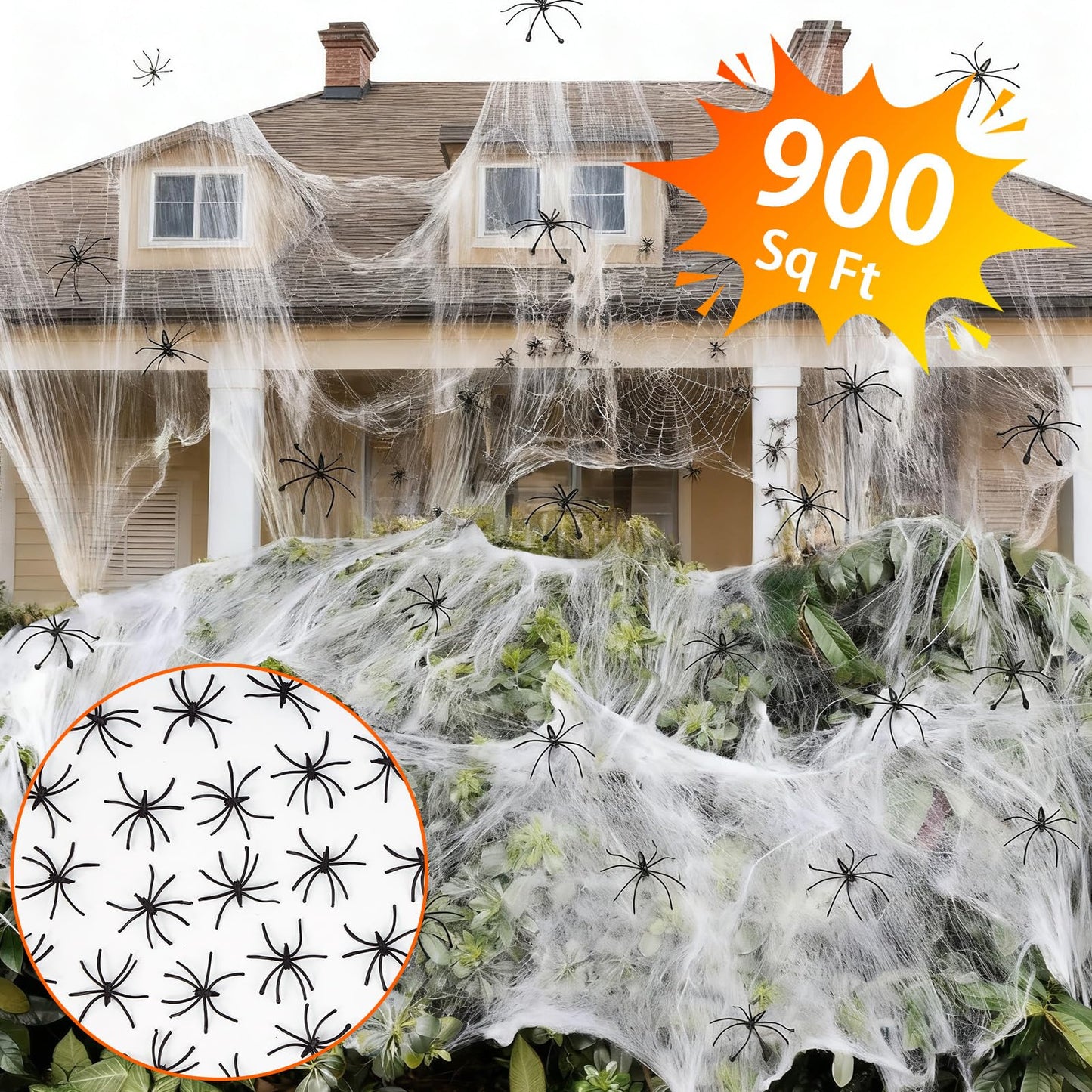 900 sqft Halloween Spider Webs Decorations with Extra Fake Spiders, Super Stretchy Cobwebs for Wall Indoor Outdoor Halloween Party Decor