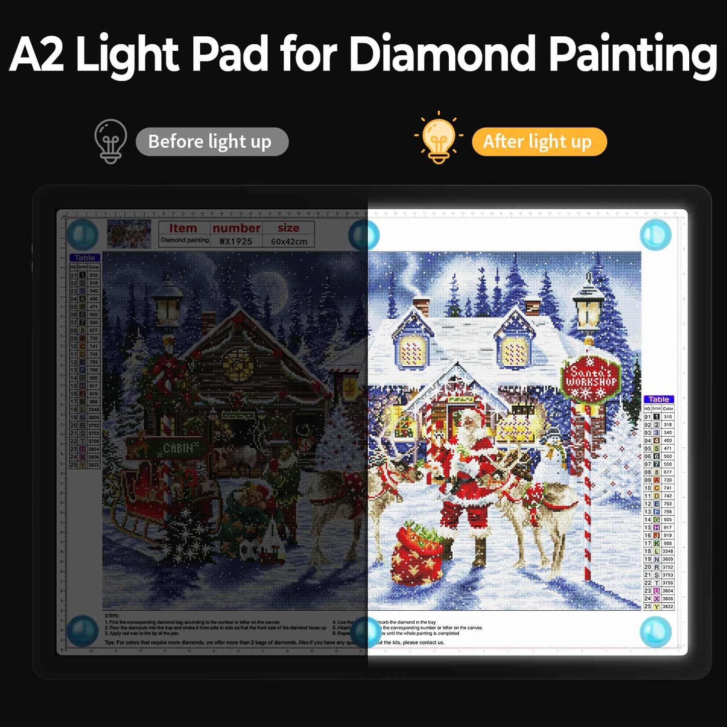 Heanolier Rechargeable A2(25.2" x 18.4") Light pad for Diamond Painting,Magnetic Light Board with Side Buttons,3 Color/6 Level Dimming,Wireless Light Box for Tracing,Light Table for Sketching,Drawing