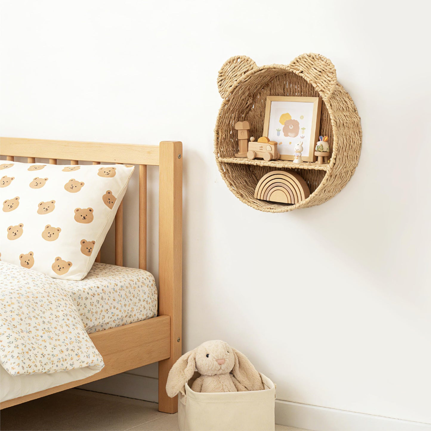 seicasaya Bear Shaped Floating Wall Shelf Handwoven Natural Paper Rope Nursery Decor for Kids Room (Natural)