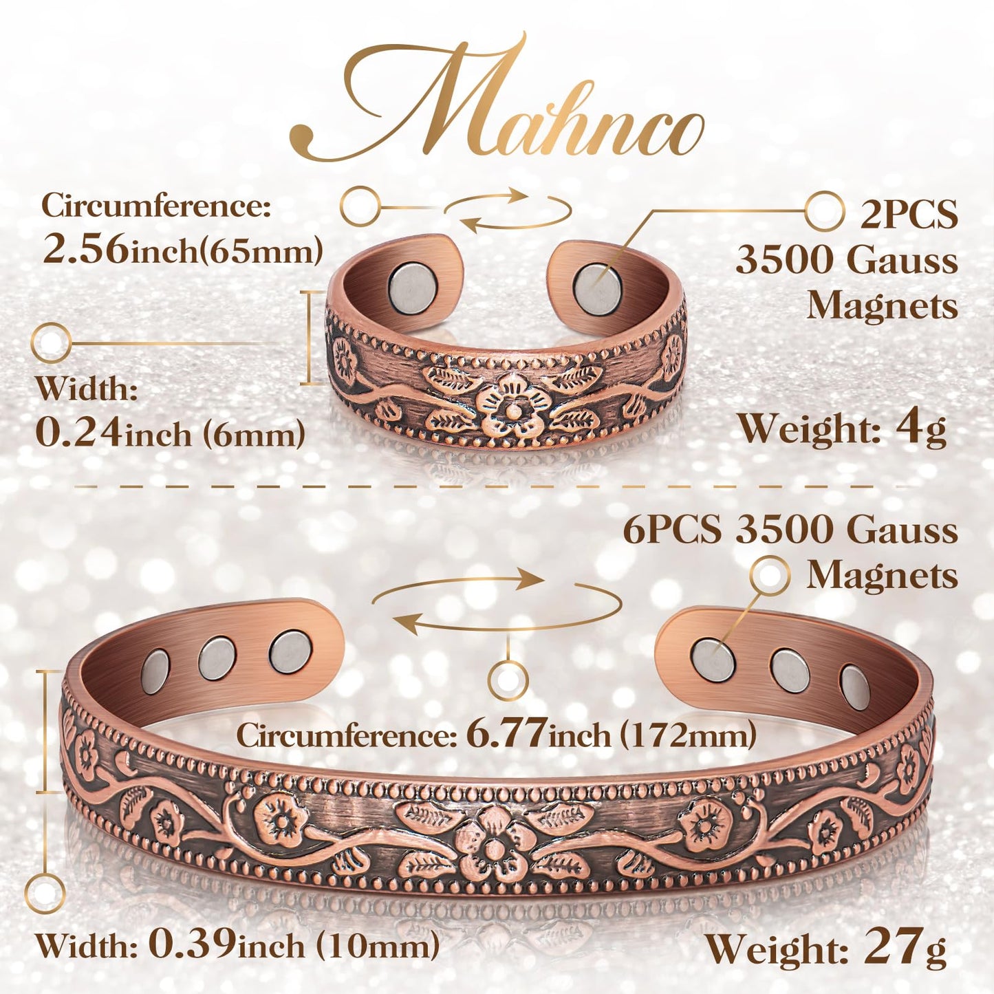 Lymphatic Drainage Ring & Copper Bracelet for Women, Magnetic Lymph Detox Ring and Magnetic Copper Bracelet, 100% Solid Pure Copper Jewelry Gift