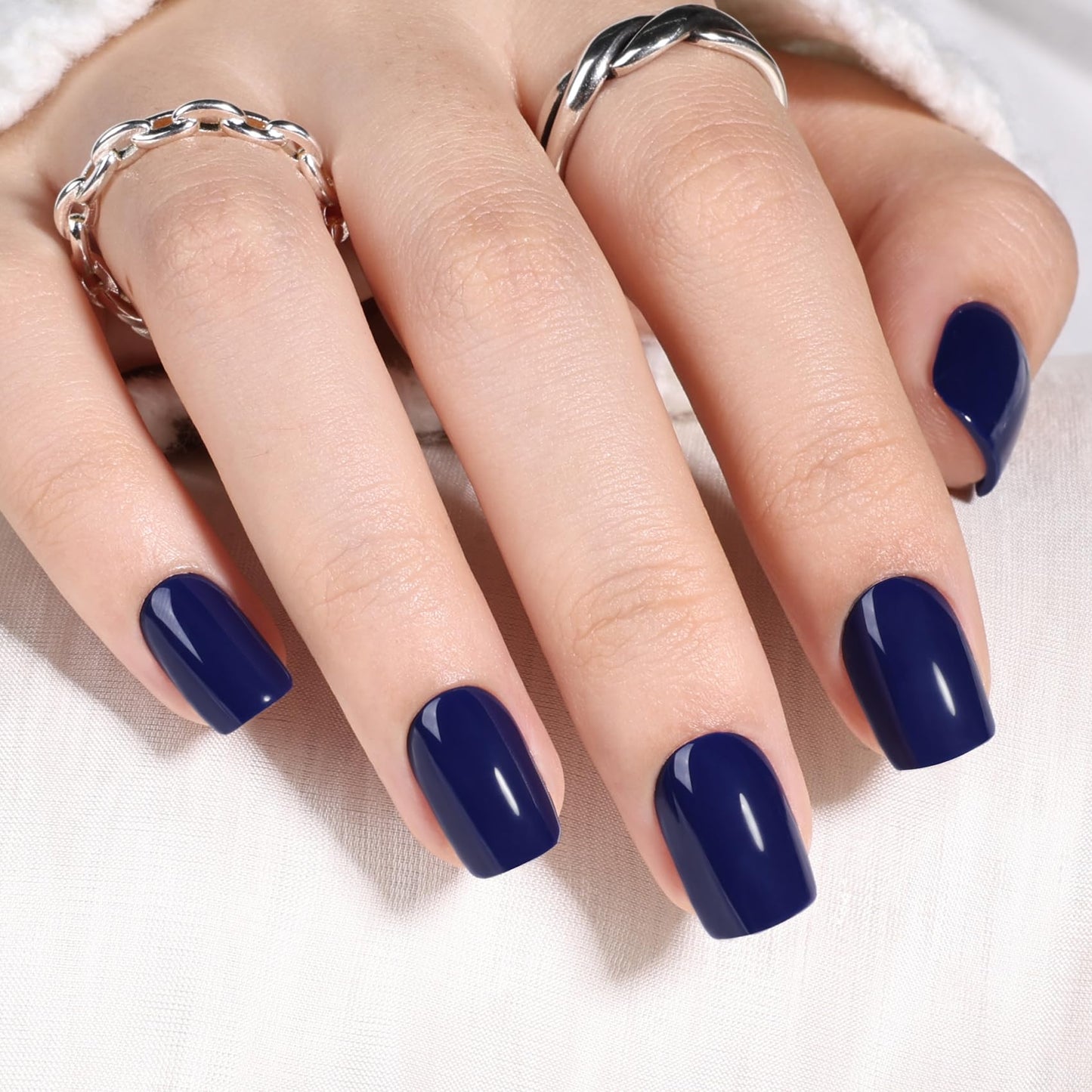 Blue Press On Nails Square - Short Square Fake Nails with Nail Glue, Dark Blue Press On Nails Reusable Stick On Nails in 15 Sizes - 30 Nail Kit for Women & Girls | Salon Quality