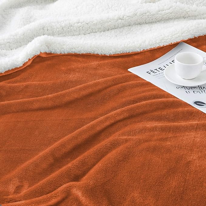 IR Imperial Rooms Rust Sherpa Fleece Throw Blanket Twin Size for Bed - Wholesale Bulk Pack of 12 Sherpa Blankets - Soft Fluffy Throw Blankets for Hotels, Guest Bedroom, 60x80 Inches