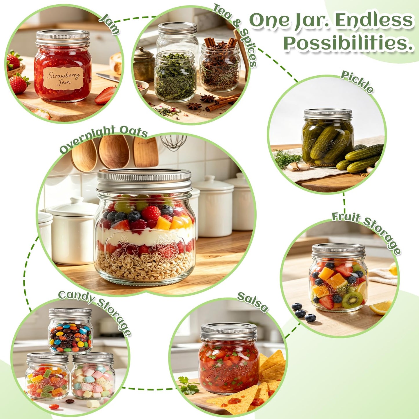 BIGIVACA 16 oz Wide Mouth Mason Jars, 12 Pack Canning Jars with Embossed Fruit Pattern, Glass Jars for Food Storage, Preserving, Pickling, Meal Prep, DIY Crafts and Home Decor
