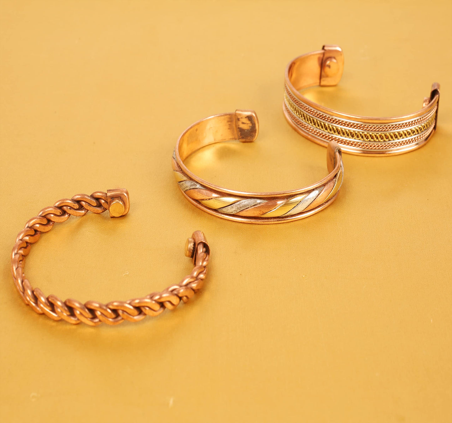 Touchstone copper bracelets | gift for men women |adjustable 100% pure solid real magnetic jewelry | handmade bracelet set combo | rope braided tibetan bangles. Set of 3 different designs