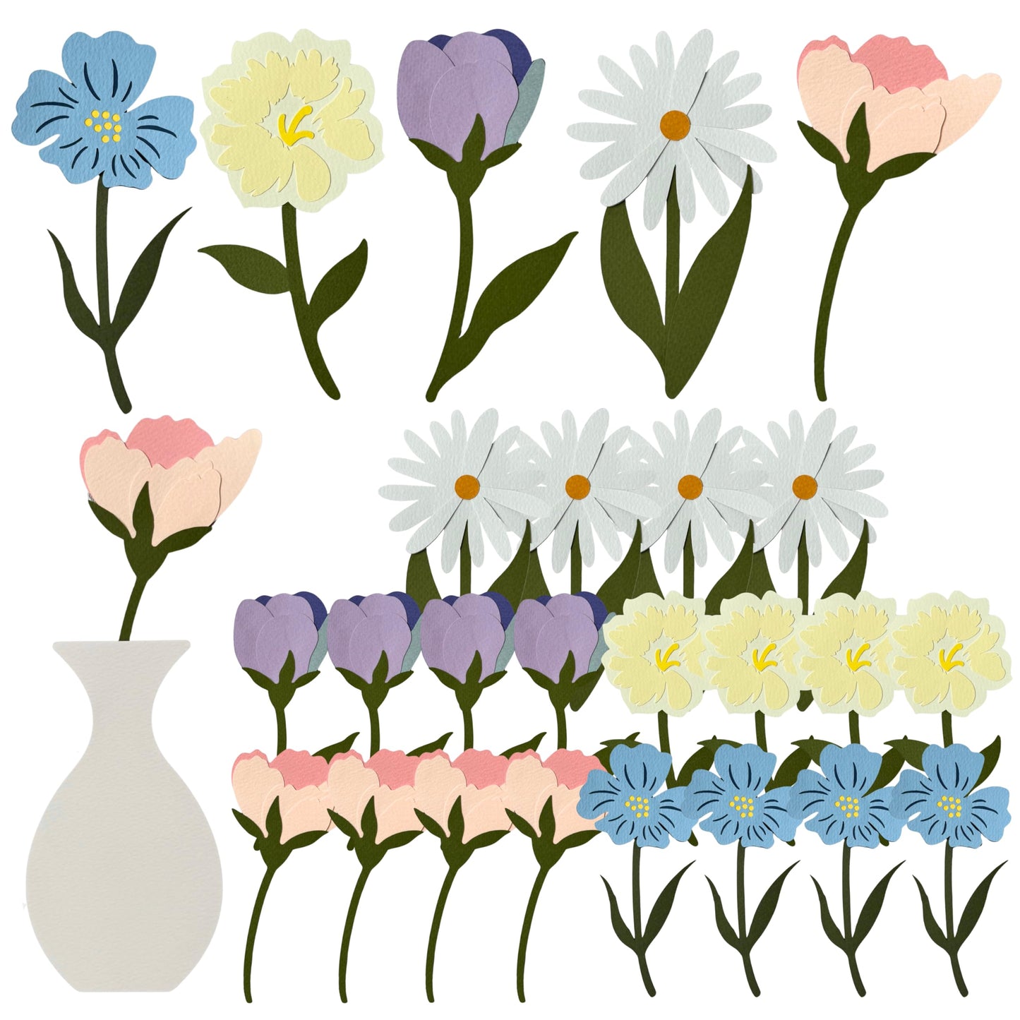 EGG CHECK 25 Pcs Handmade Paper Flower Wall Decor, Summer Wildflower Cutouts for Bulletin Board, Classroom Decor, Nursery, Bedroom, Party Decorations, Photo Backdrop, Korean Paper Craft