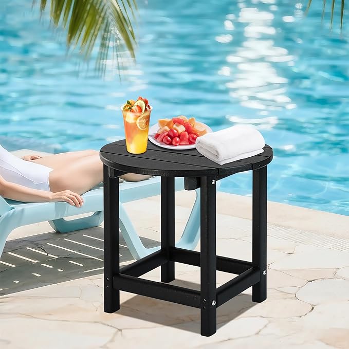 LZRS Round Adirondack Patio Side Table End Table, Outdoor Side Tables for Patio, Backyard,Pool, Indoor Companion, Easy Maintenance & Weather Resistant(Black)