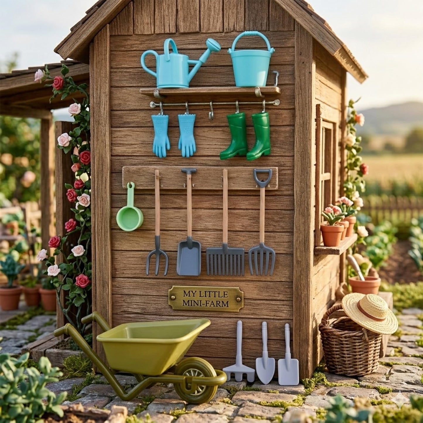 1:12 Scale Miniature Dollhouse Garden Tools Set, Mini Plastic Gardening Kit with Shovel, Rake, Hoe & Watering Can for Fairy Garden, Micro Landscape & DIY Craft Decoration
