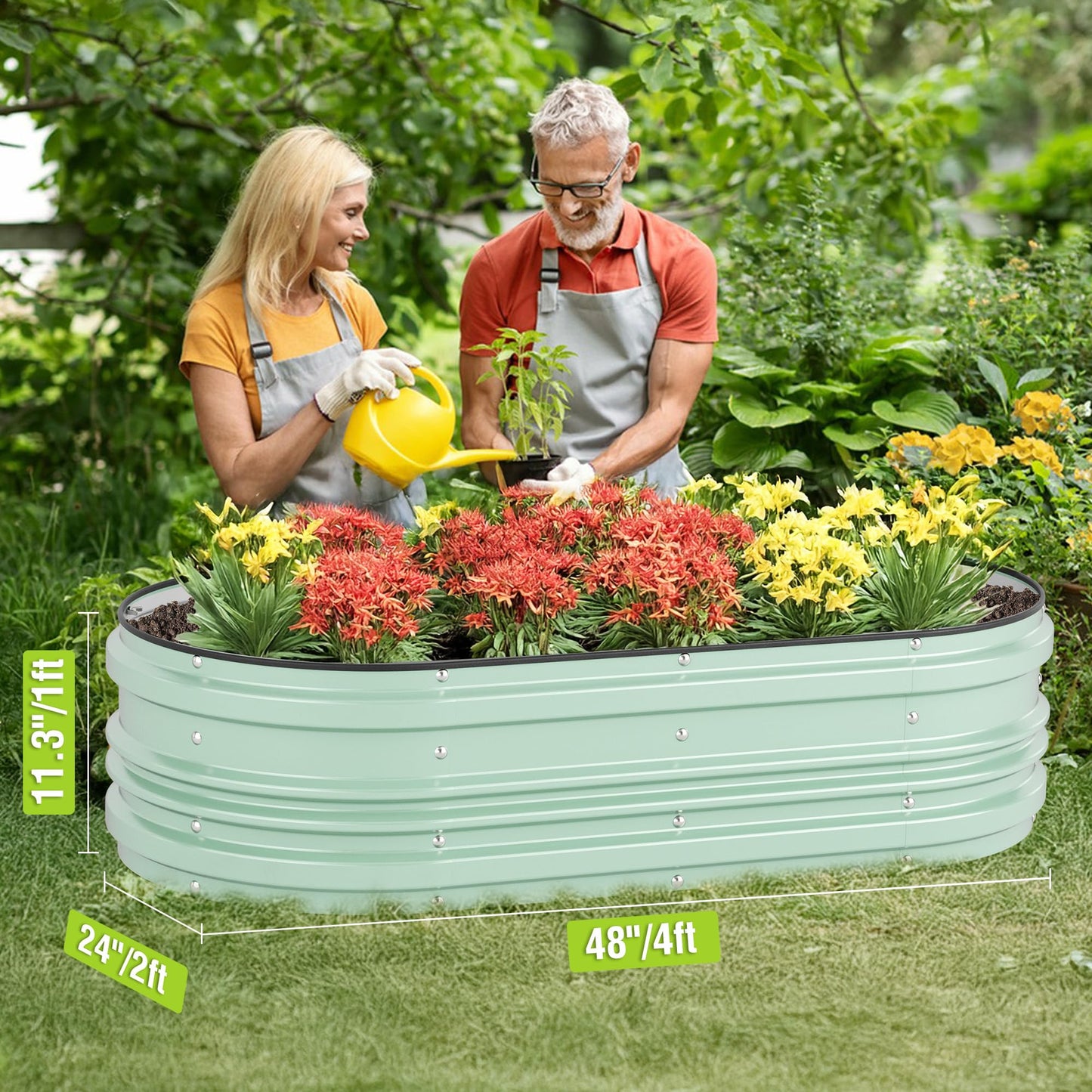 WORKPRO 2PK 4x2x1ft Galvanized Raised Garden Bed Set, Rust & Corrosion Protection, Easy Assembly, Safe Edge, Ideal for Vegetables & Flowers, Light Green