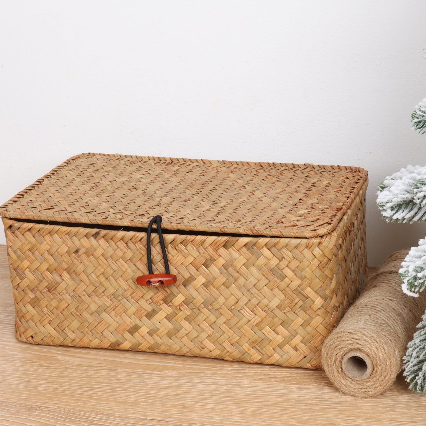 Moosky Wicker Shelf Baskets with Lid,Handwoven Seagrass Basket for Storage Basket Bins Rectangular Home Organizer Gift Boxes (Natural Set of 2)