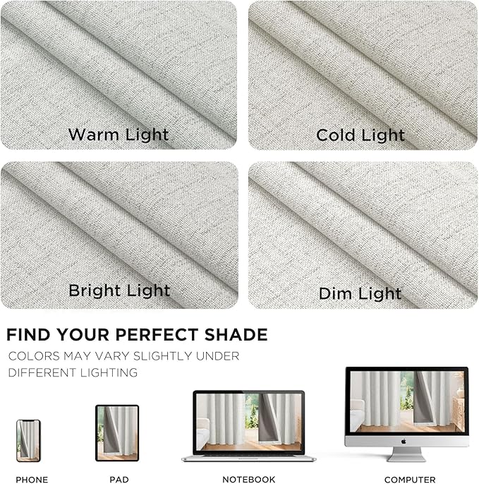 Joydeco Linen Blackout Curtains for Bedroom - 100% Light Blocking 1 Panels, White Drapes 100" W x 84" L, Thermal Insulated Room Darkening Curtains for Living Room, Rod Pocket & Back Tabs
