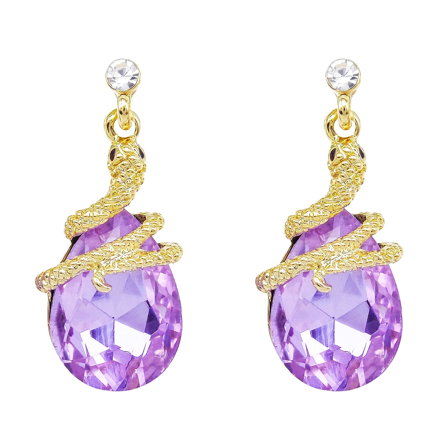 Navachi 18k Gold Plated Crystal Light Purple Zircon Snake Drop Dangle Az1359 Stud Earrings