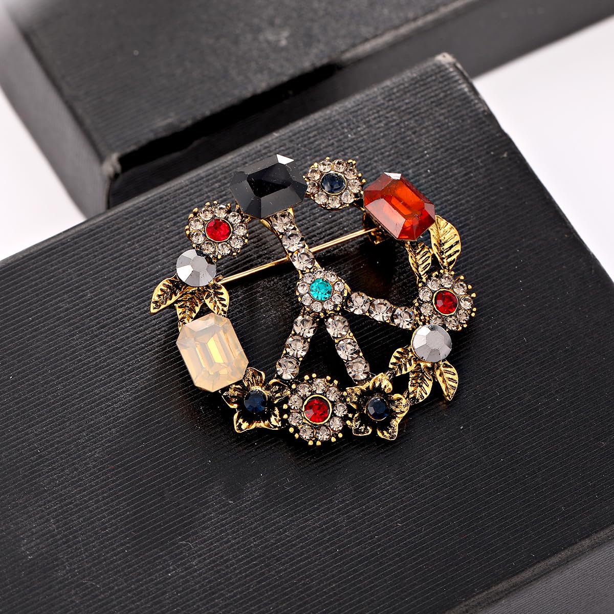 Antique Gold Plated Crystal Love Peace Brooch and Pins (1)