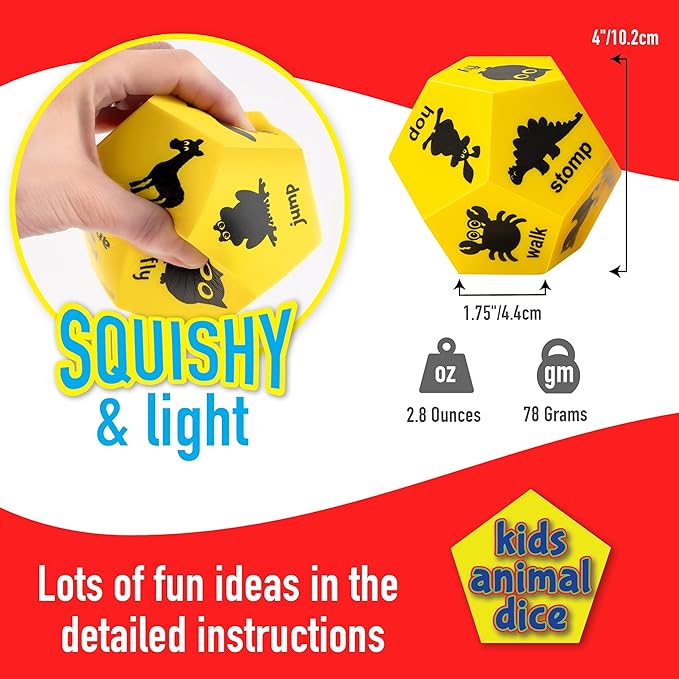 Animal Exercise Dice - Kids Exercise Equipment, Gross Motor Toys for Toddlers 3-5 & Physical Education Equipment, Recess Toys for Elementary Outside or Indoor Physical Activities for Kids