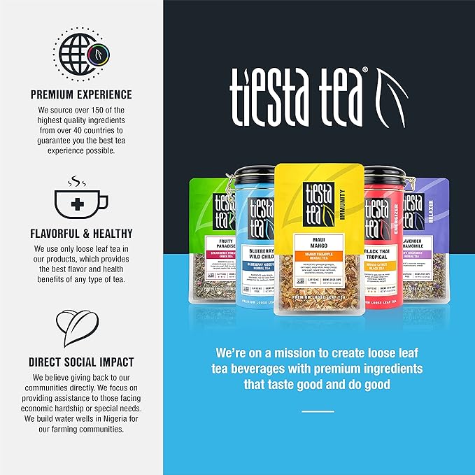 Tiesta Tea - Yerba Mate, Loose Leaf, Traditional Green Maté Tea, Premium High Caffeinated Blend, Make Hot or Iced, Brews Up to 200 Cups, Rich Flavors, 12oz Resealable Bulk Pouch