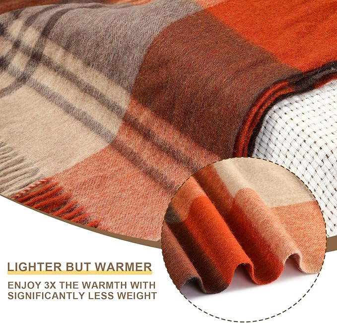 Throw Blanket Plaid with Carry Bag | Soft Wool Travel Blanket 55"x83" 2lbs | Red Plaid Decorative Throw for Couch, Camping & Gift