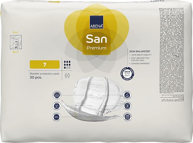 Abena San Premium Incontinence Pads, Moderate Absorbency, (Sizes 4 to 7), Size 7, 30 Count