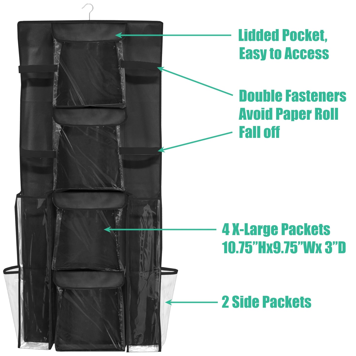 Simple Houseware Double-Sided Hanging Gift Wrap Organizer Storage Pockets, Black (Set of 1)