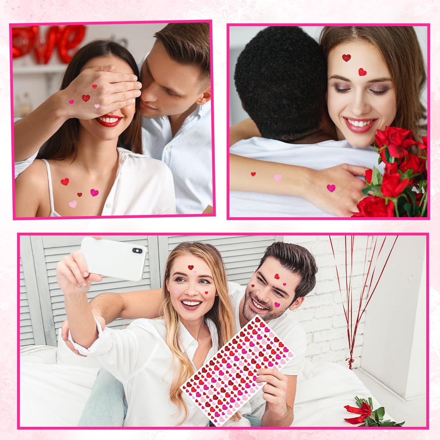 Sayglossy 10 Sheets 2000 Pcs Valentines Small Heart Stickers for Kids, Tiny Mini Heart Stickers, Glitter 2 Size Valentines Decor for Gift Wrapping Scrapbooking DIY Crafts