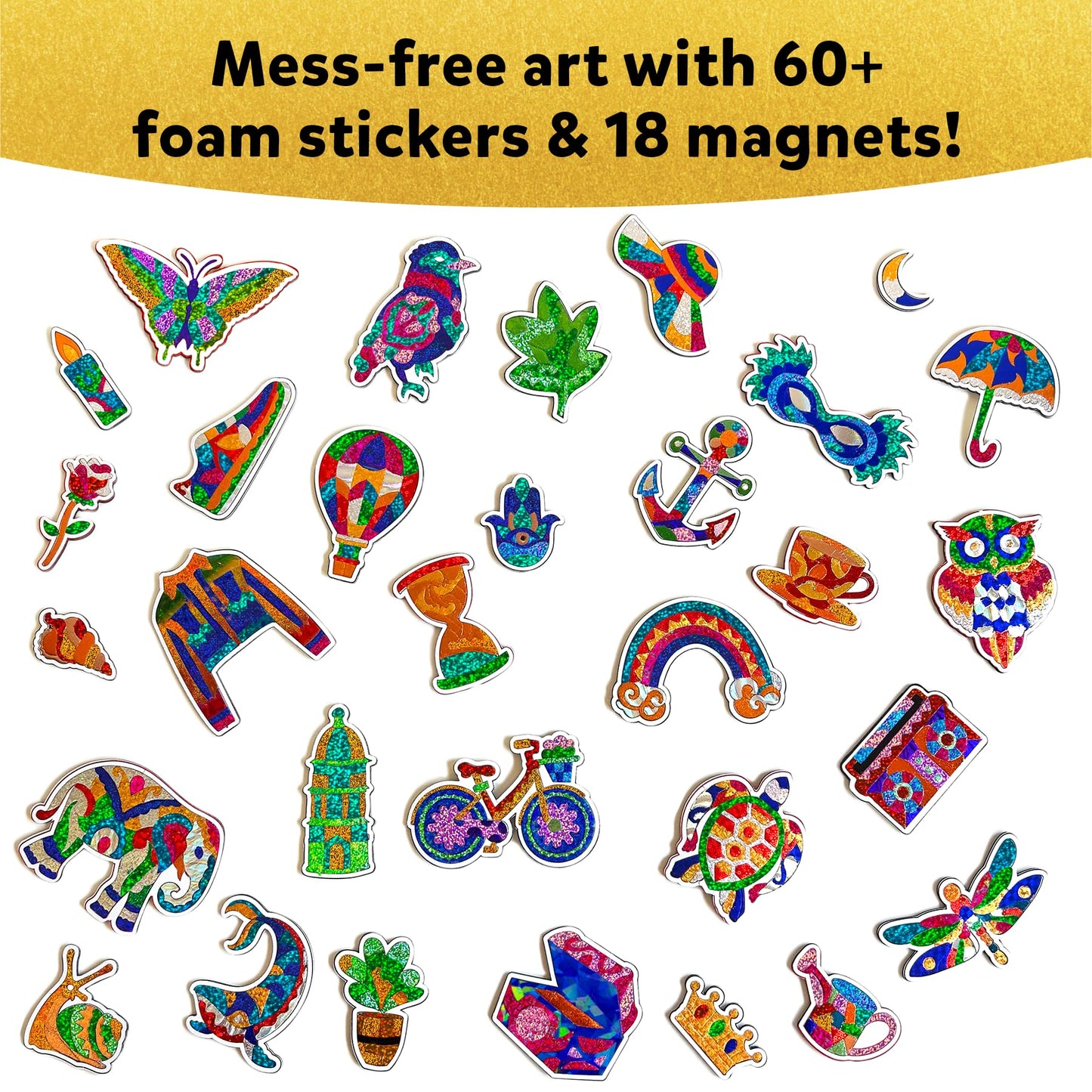 Skillmatics Foil Fun - Pretty Patterns, 18 DIY Magnets Mess-Free Art, Colorful Creative Party Activity, Craft Kits, 60+ Foam Stickers, Gift for Kids, Teens, Adults, Families, Screen-Free Entertainment