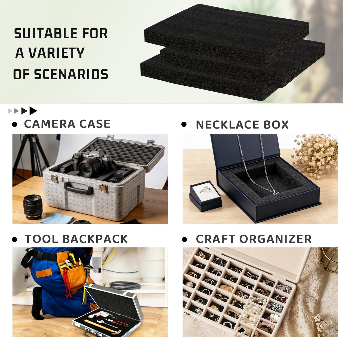 6 Pcs 16'' x 12'' x 1.5'' Polyurethane Foam - Foam Inserts for Cases Packing Foam Black Craft Foam Sheets for Packing Camera Toolbox Storage