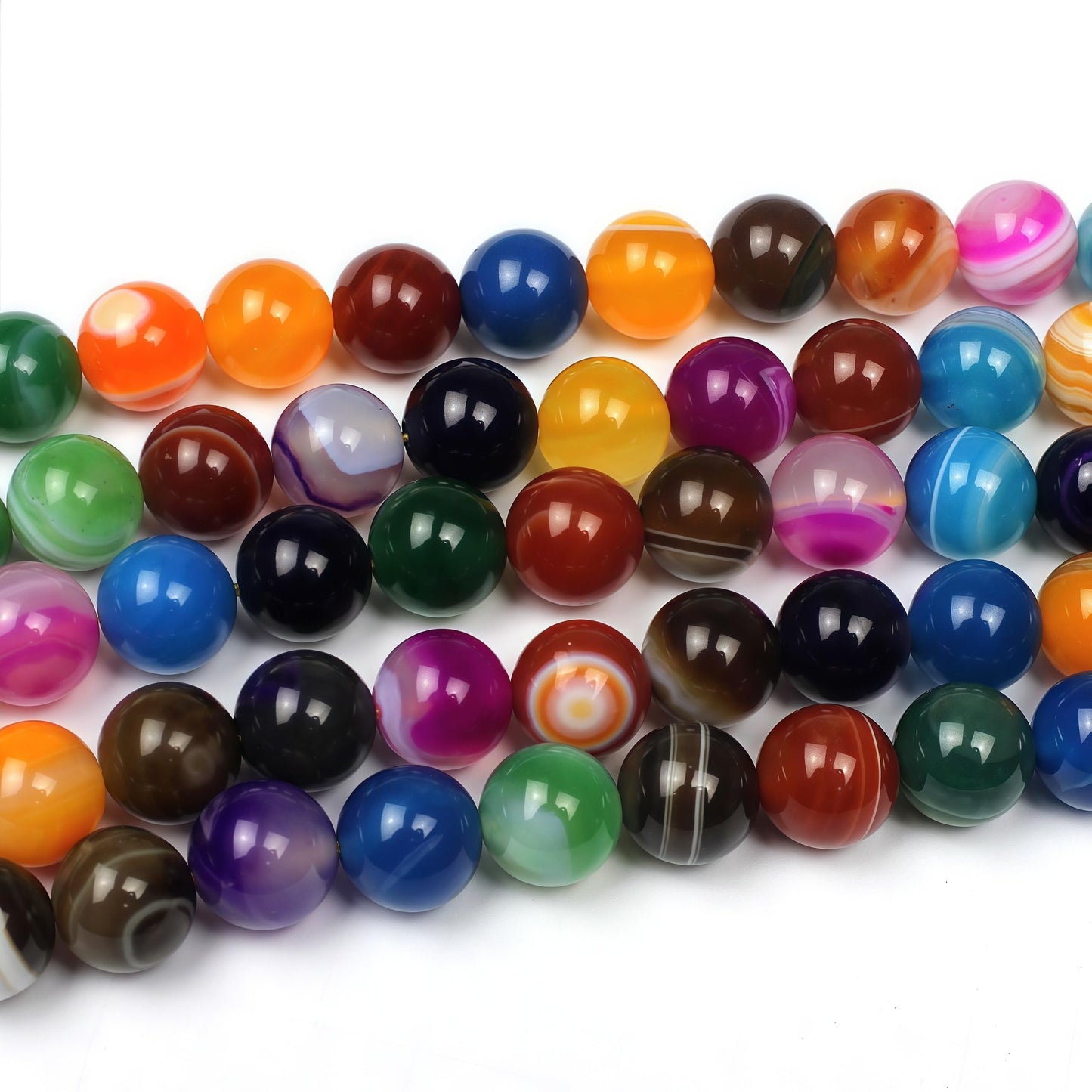 MJDCB Natural Multicolor Stripe Agate Beads Round Loose Beads for Jewelry Making DIY Bracelet Necklace (10mm)