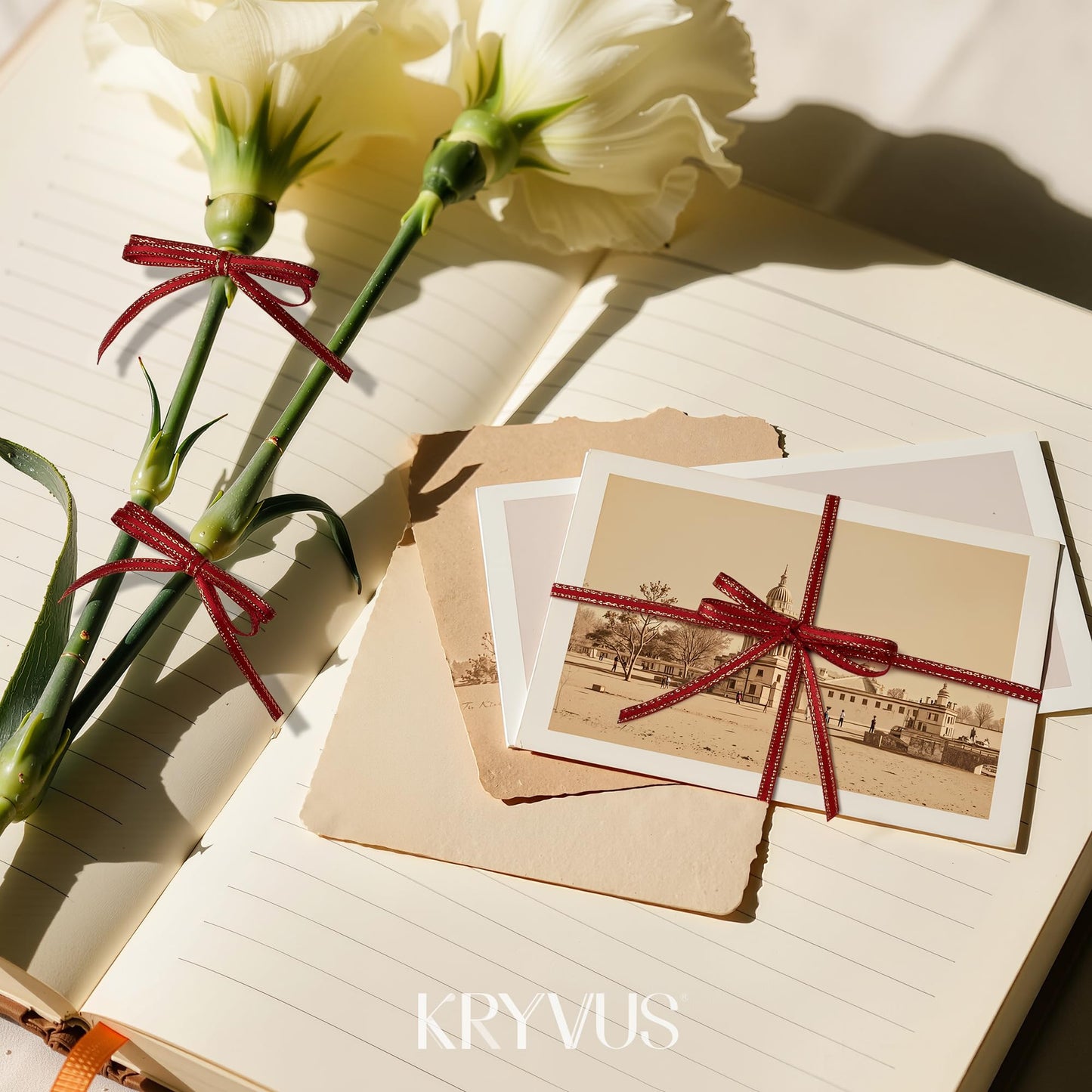 Kryvus Red Satin Ribbon with Gold Edge - 1/8 inch x Continuous 100 Yards Double Faced Thin Ribbon for Wedding Invitation Card, Gift Wrapping, Christmas Ornaments, Crafts