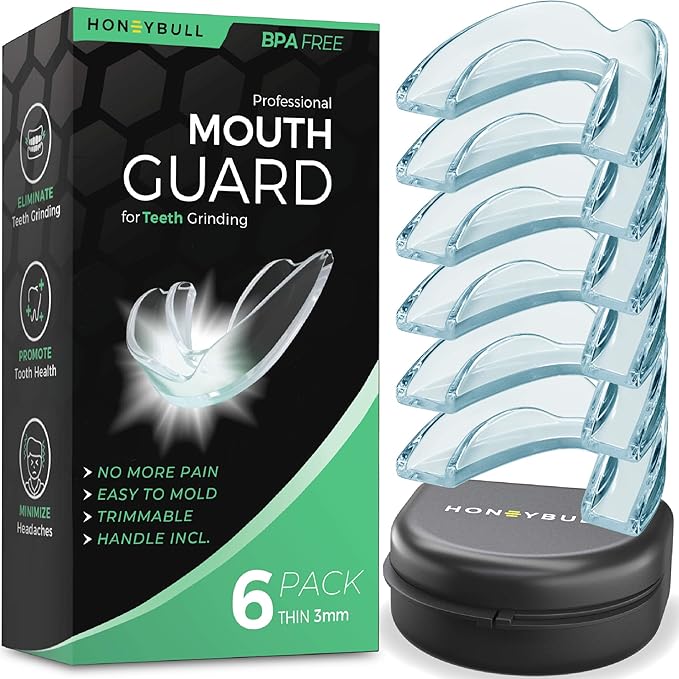 HONEYBULL Anti Grinding Guard Set [6 Pack - Thin] Comes in Smaller Size for Better Comfort | Comfortable Custom Mouth Guard for Nighttime Teeth Grinding