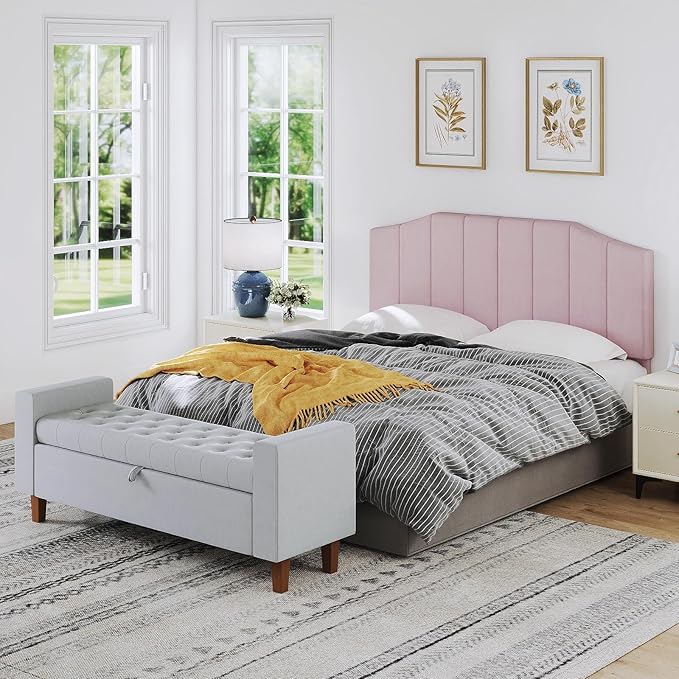 Velvet Queen Size Headboard, Upholstered Headboard Queen/Full Size Wall Mount and Bed Frame Mount, Featuring High-Density Sponge Padding Luxury Texture Easy Assembly Comfort Style-Pink