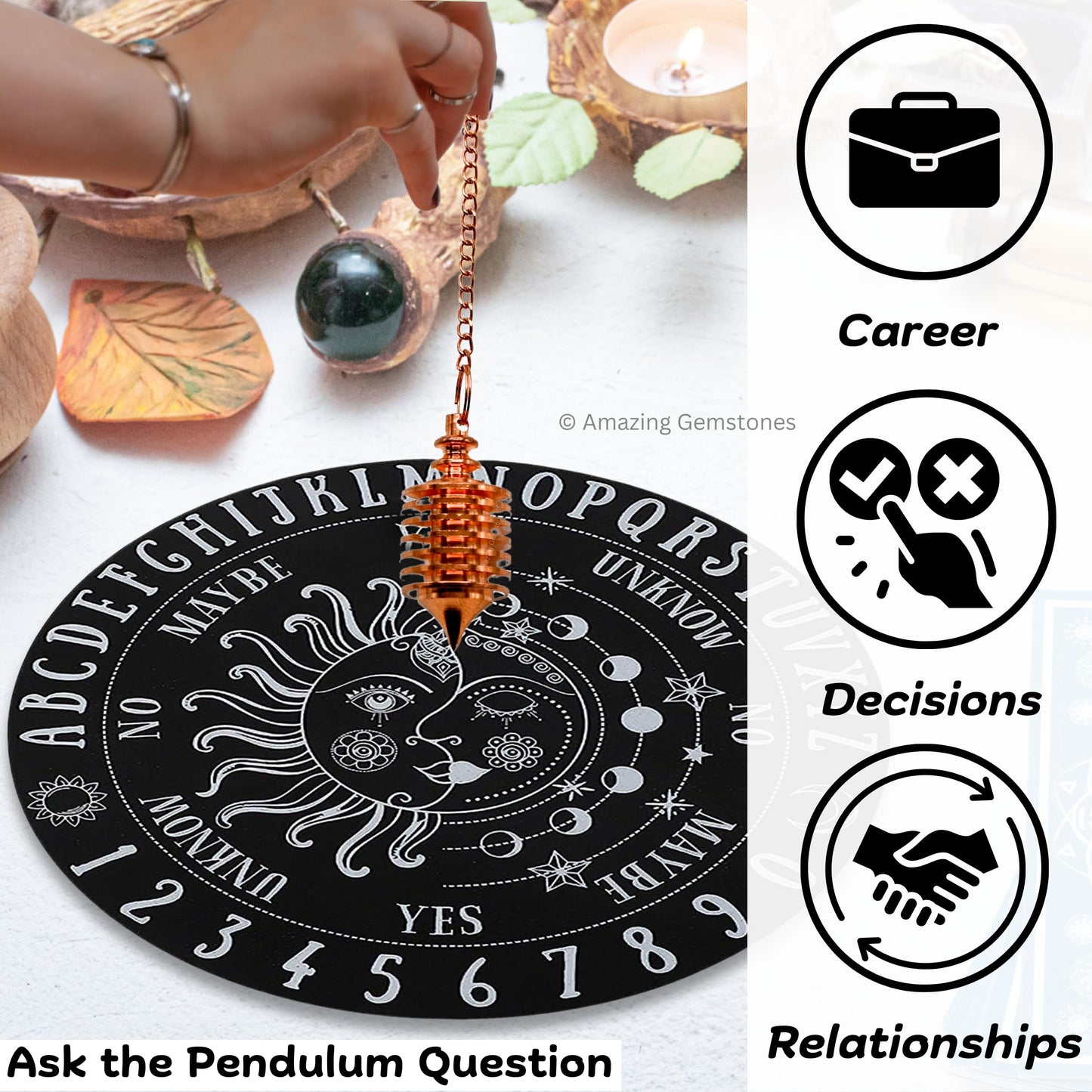 Amazing Gemstone Healing Metal Pendulums for Divination, Gold Vertical Hard Coil Steel Copper Pendulum High Energy Pendulo de Bronce Pendulos de Mesa MP15