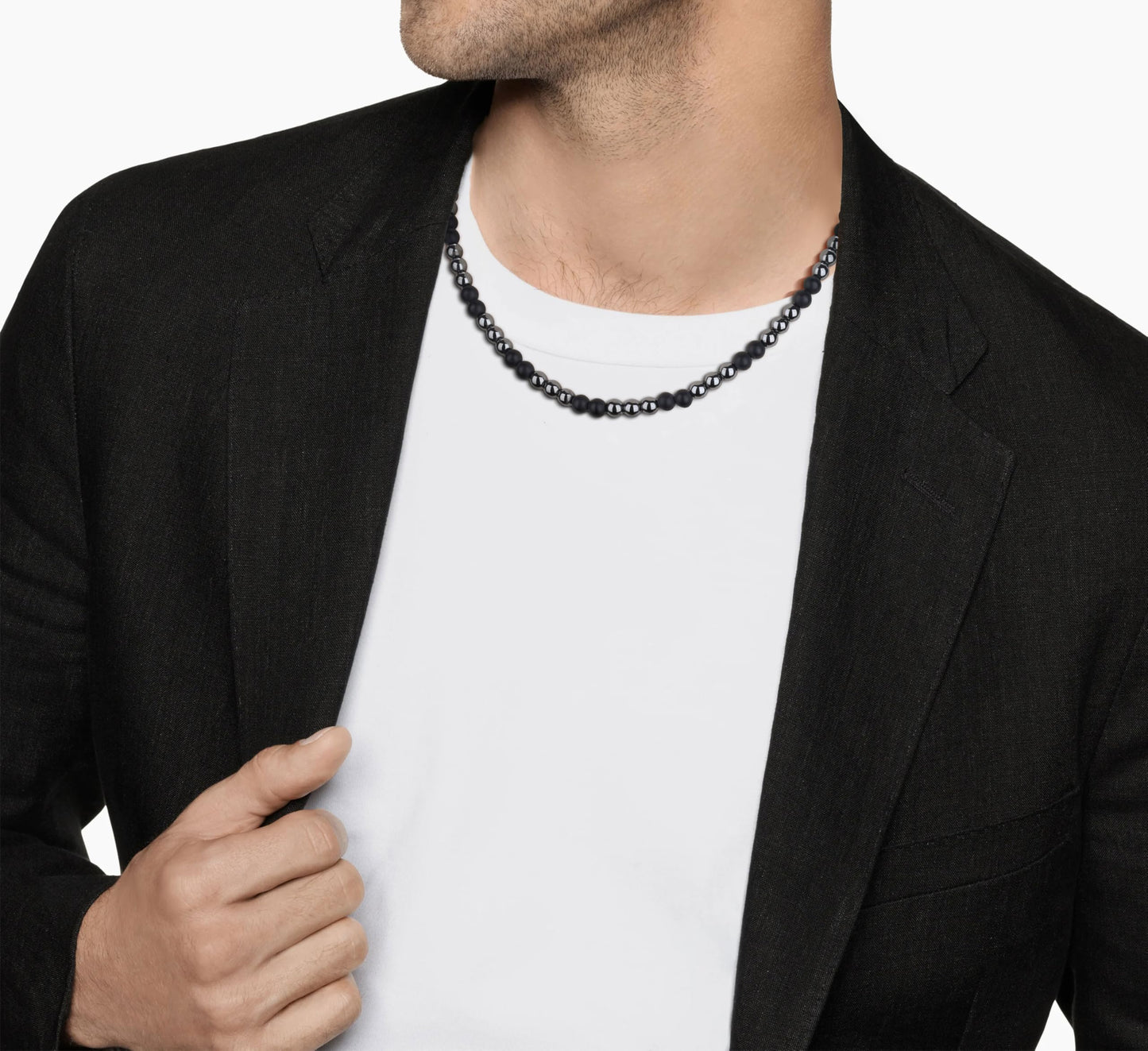 GAVU Hematite Matte Onyx Beaded Crystal Necklace for Men 20"