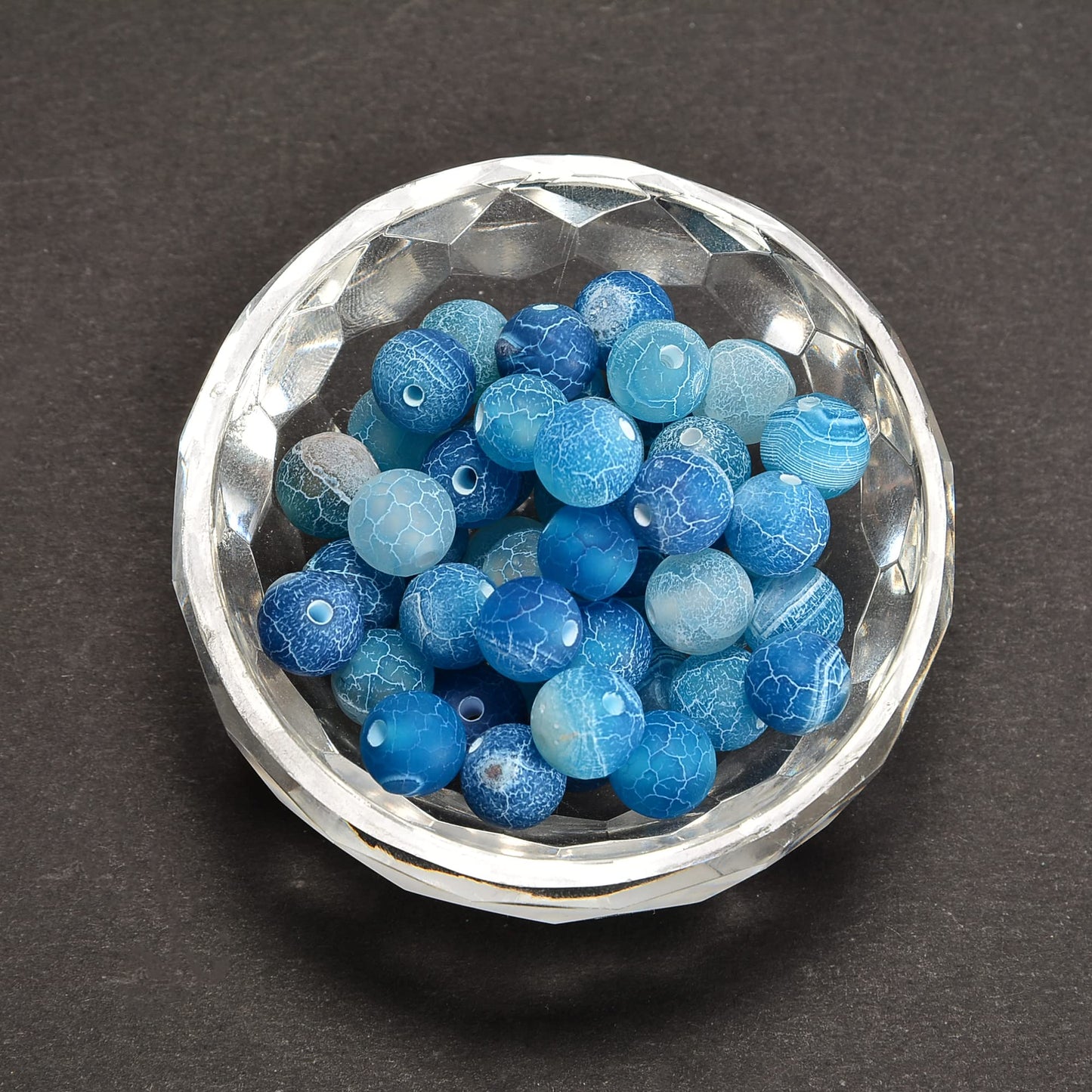 jodaying 10mm Froasted Blue Agate Round Natural Gematone Loose Beads for Jewelry Making DIY 1 Strand 15"