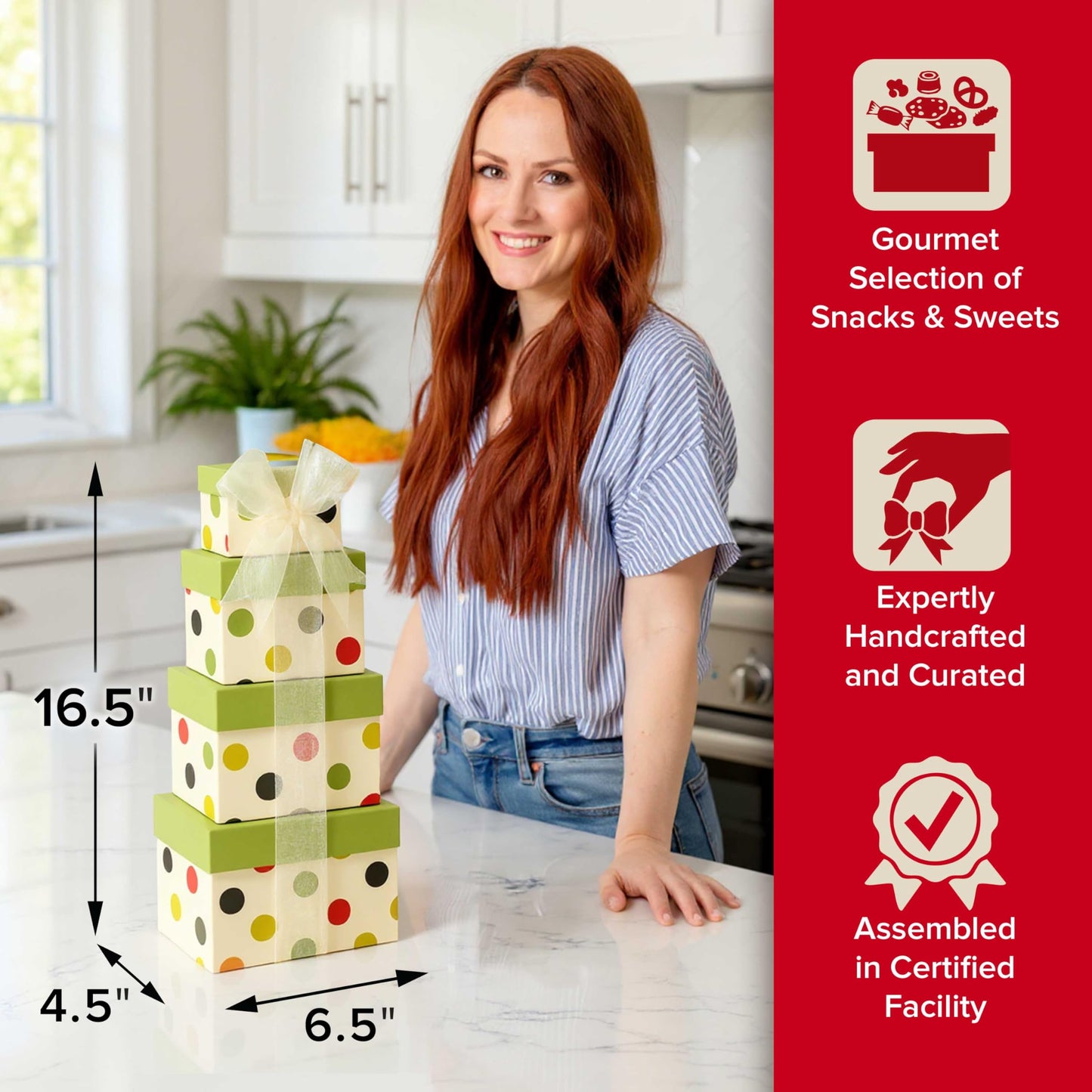 Broadway Basketeers Mother's Day Tower, gift basket with Sweet & Savory Treats, Thank You Gift for Mom, Birthdays, Holidays & Celebrations, Kosher