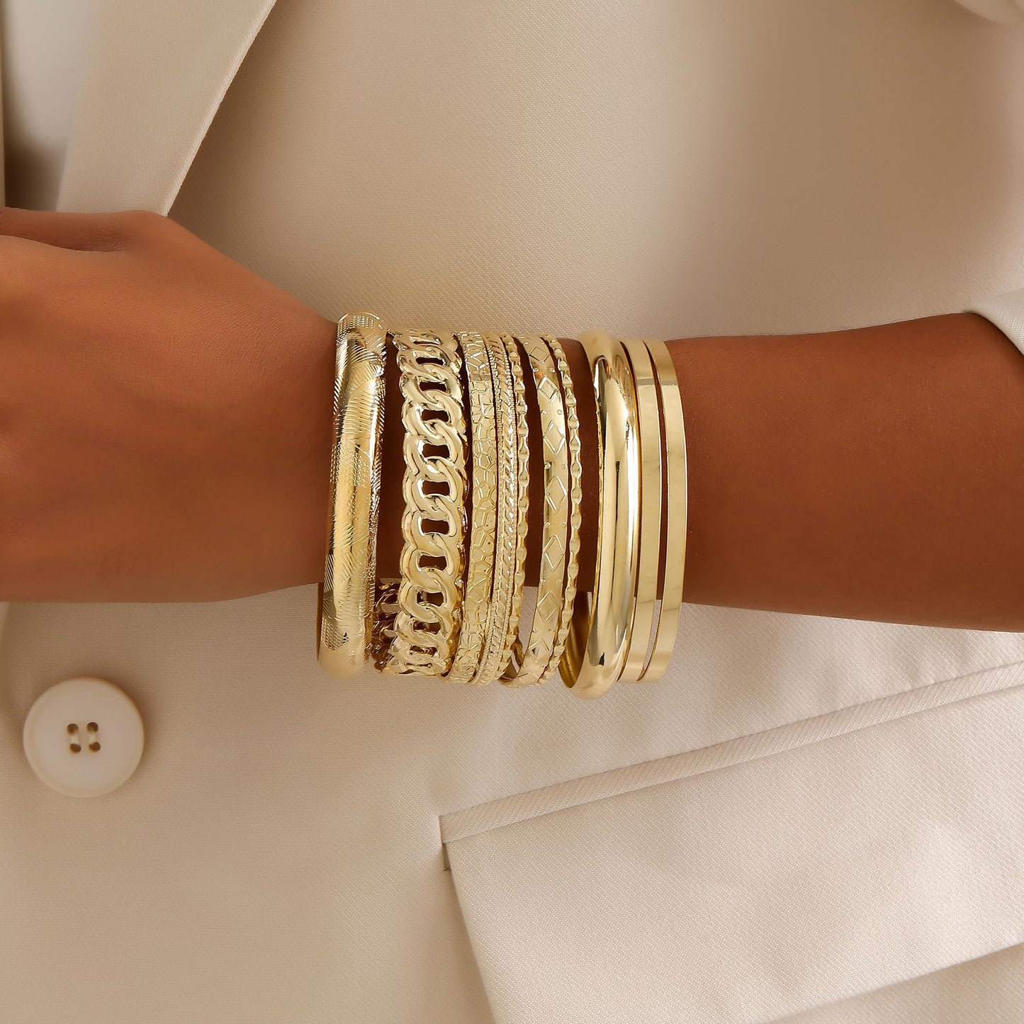 AYWFCBF Gold Bangles for Women, 10 Pcs Boho Stackable Bracelets Multi Layer Textured Chunky Bracelets Jewelry Set for Women