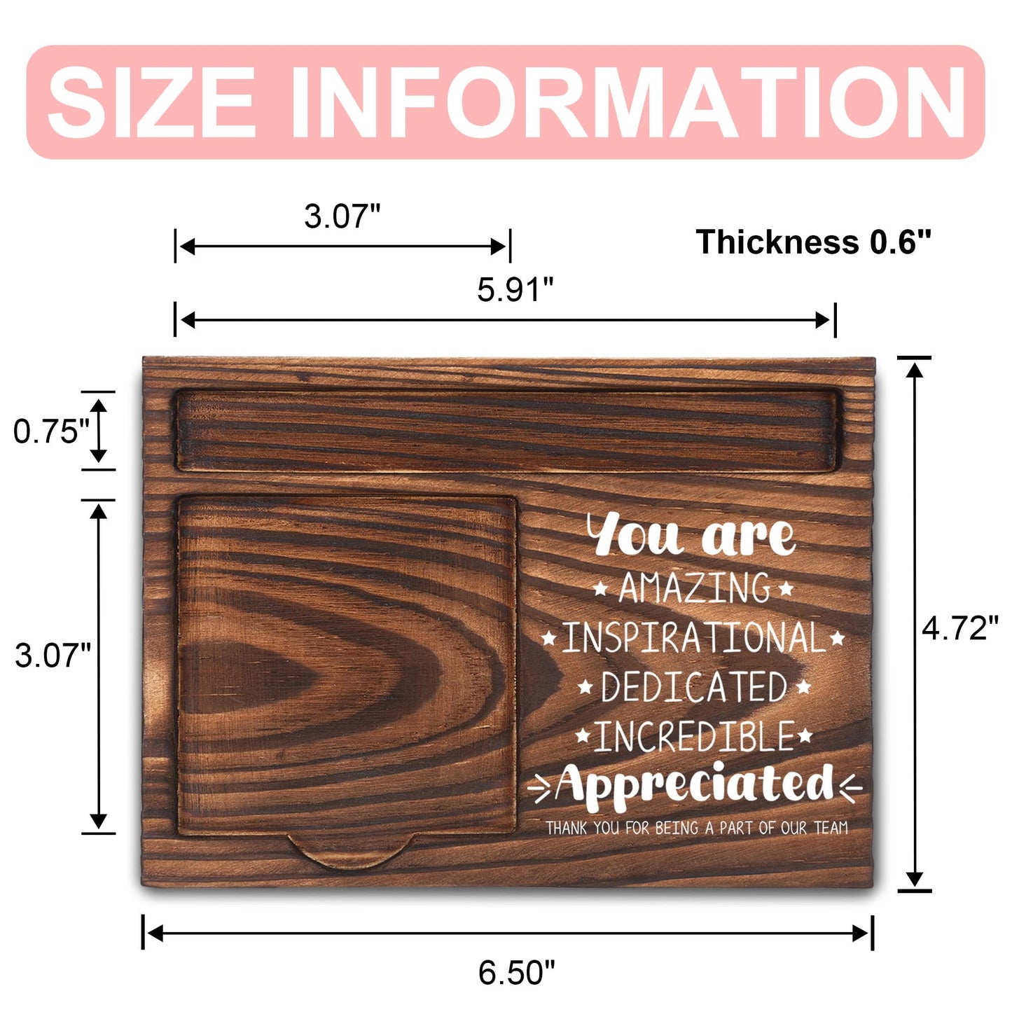 Employee Appreciation Gifts, Thank You Gifts, Inspirational Gifts, Sticky Note Holder, Post-it Note Dispenser for Desk, Wooden Post-it Note & Pen Holder 6.5" x 4.7" - FTA104