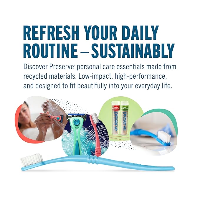 Preserve Eco Friendly Adult Toothbrushes, Made in The USA from Recycled Plastic, Lightweight Package, Ultra Soft Bristle BPA Free Tooth Brush, Colors Vary, 6 Pack
