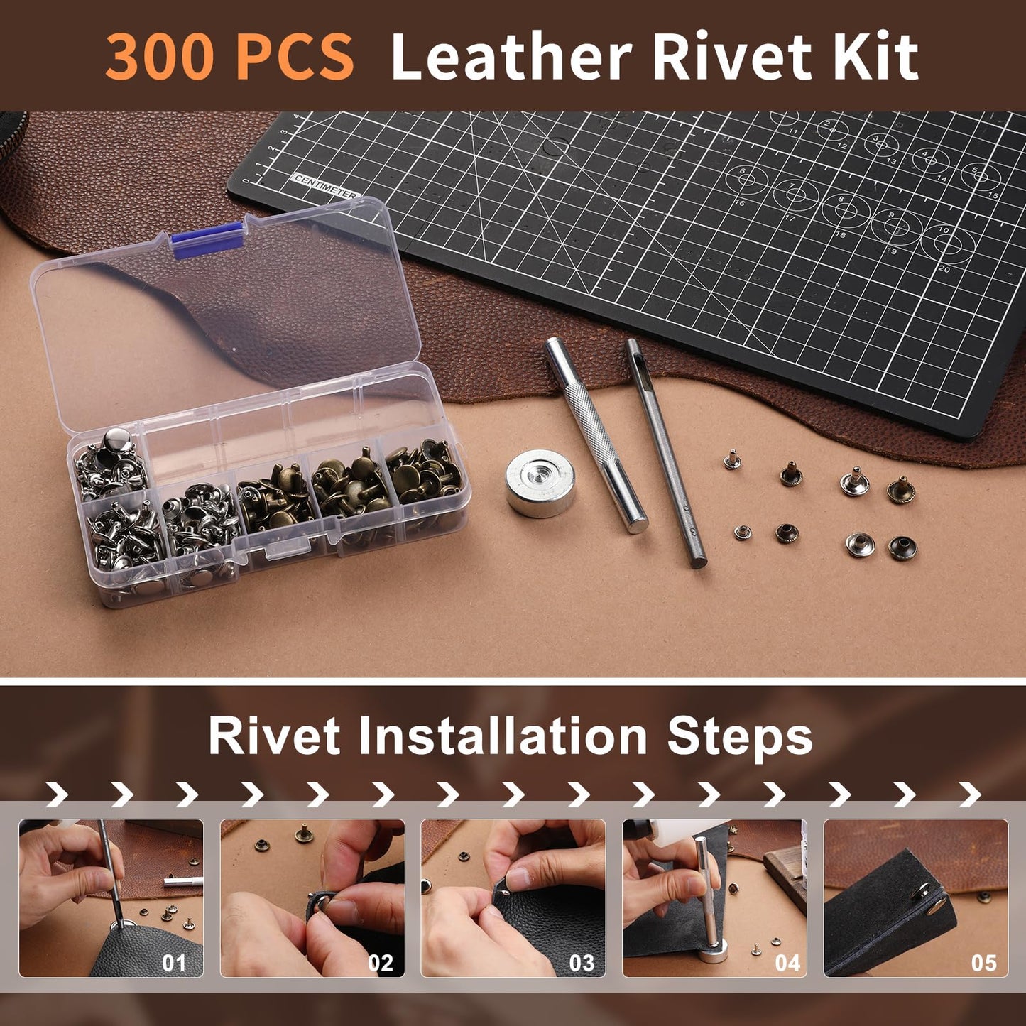 BUTUZE Leather Tools, Leather Crafting Kit with Leather Tool Rack, Leather Working Tools Kit for Adults and Tool Supplies for Carving, Stamping, Engraving, Sewing, Cutting, Punching and DIY Crafts