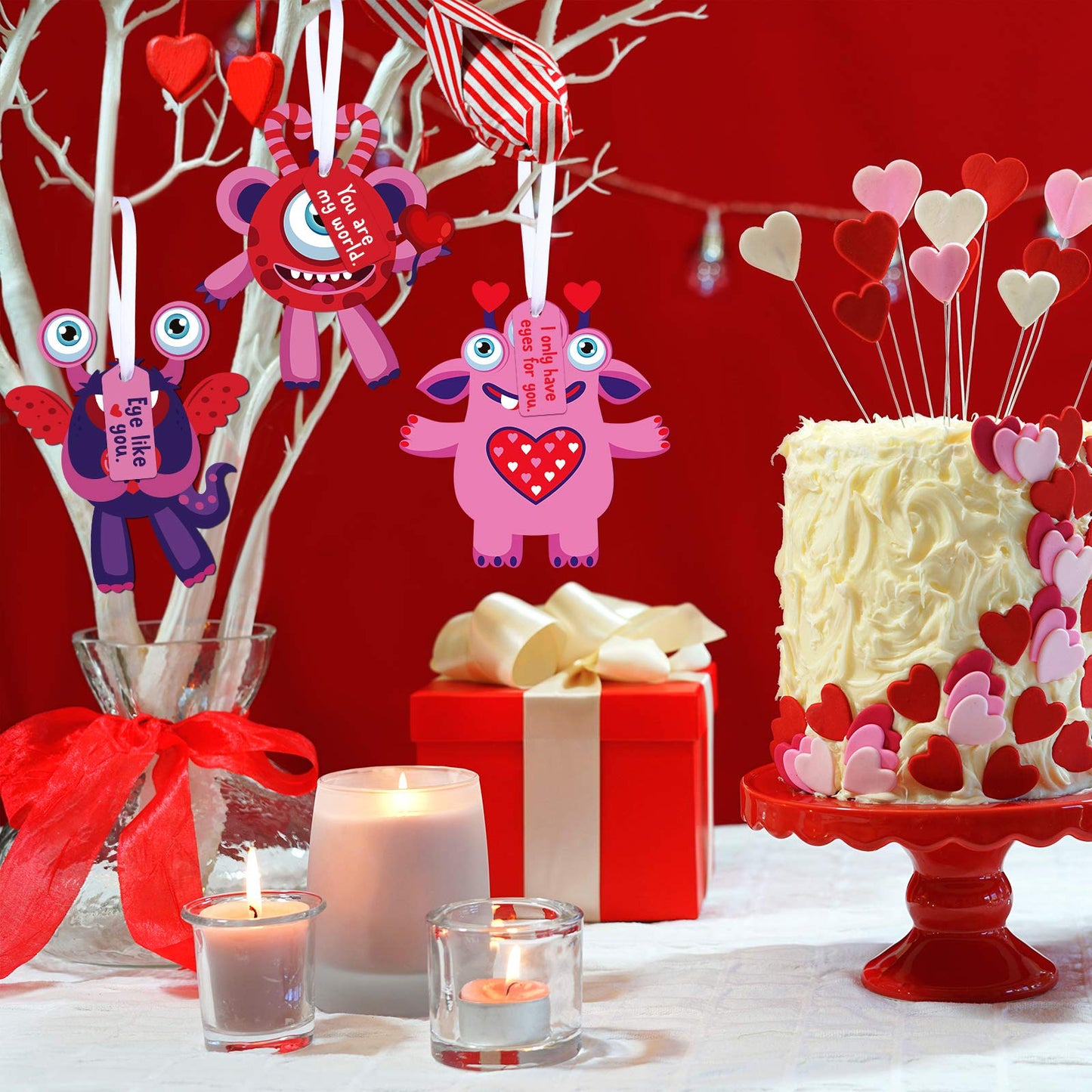 Sumind 60 Sets Valentine's Day Craft Kits for Kids DIY Ornament Valentine Class Game Activities Paper Craft Hanging Ornament for Valentines Day Decorations
