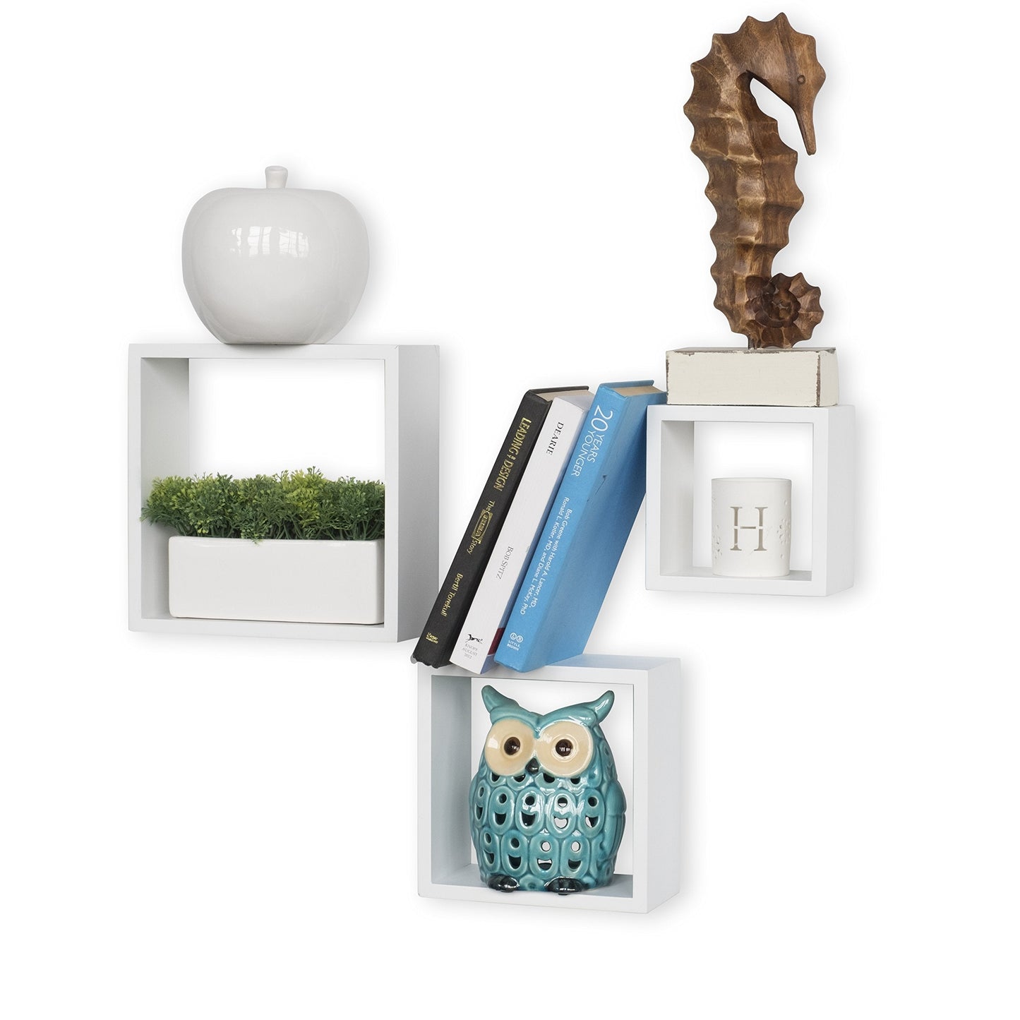 Wallniture Compact Living Room Decorative Display Cubes Floating Shelves Set of 3 White